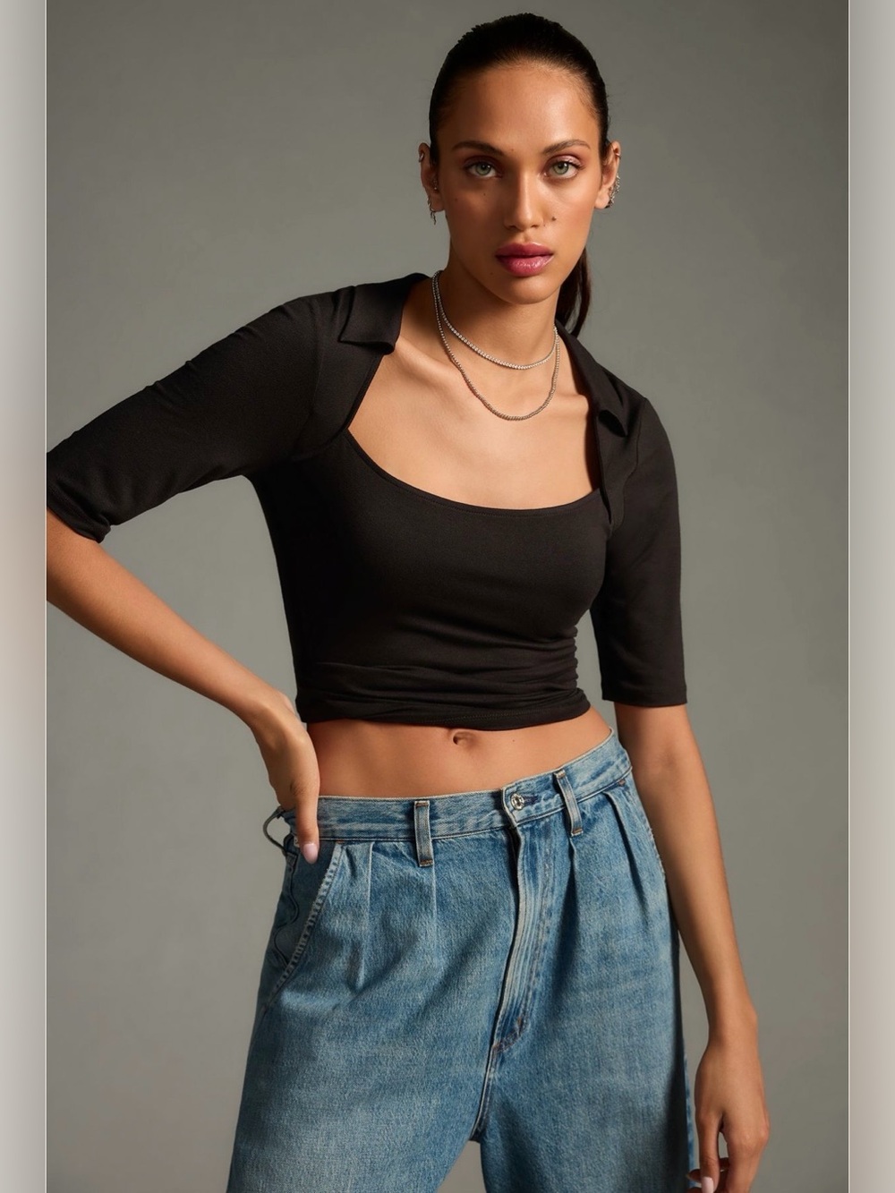 By Anthropologie Collared Square-Neck Tee